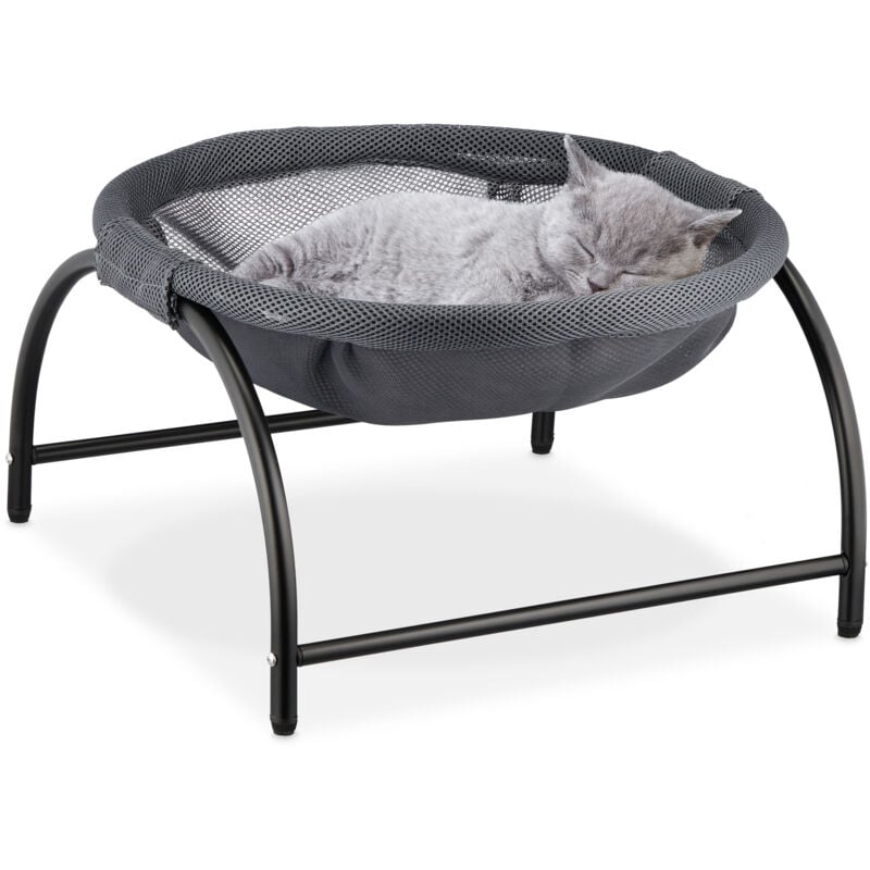 foto del prodotto relaxdays letto ad amaca per gatti e cani piccoli, cuccia rialzata animali domestici, hlp 25x44x42 cm, grigio scuro nero