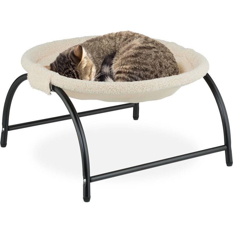 foto del prodotto relaxdays letto amaca per gatti, cani piccoli, cuccia rialzata animali domestici, lettino cuscino 25x45x42cm, beige nero