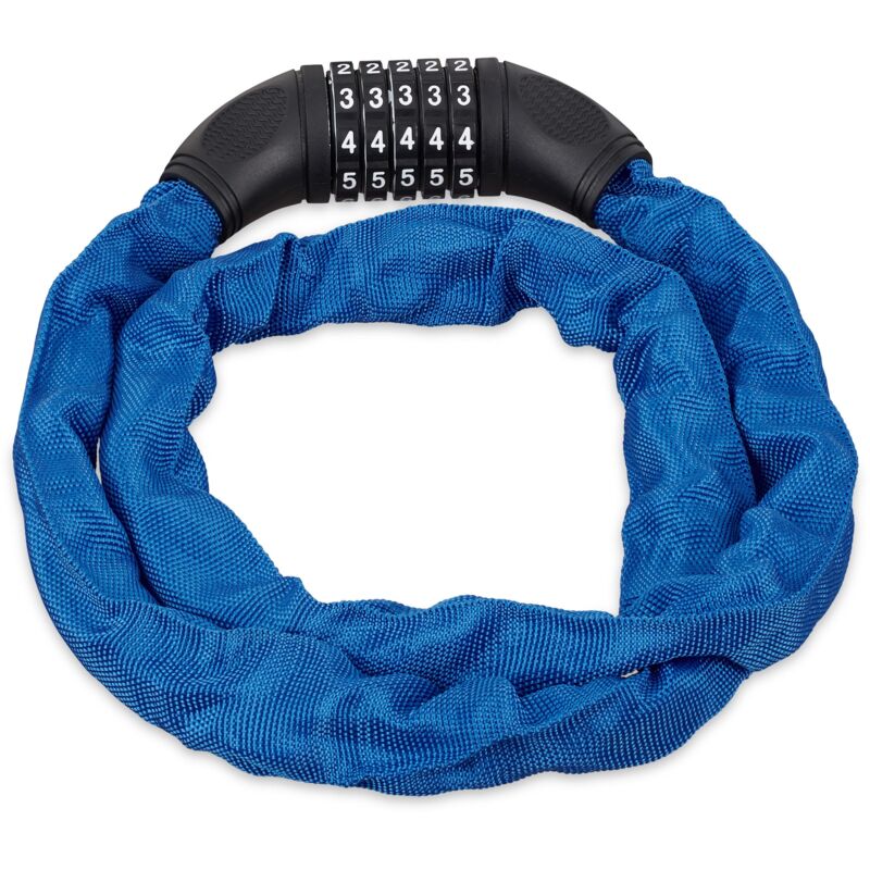 foto del prodotto relaxdays lucchetto a combinazione per bicicletta, codice a 5 cifre, in acciaio, 120 cm di lunghezza, blu