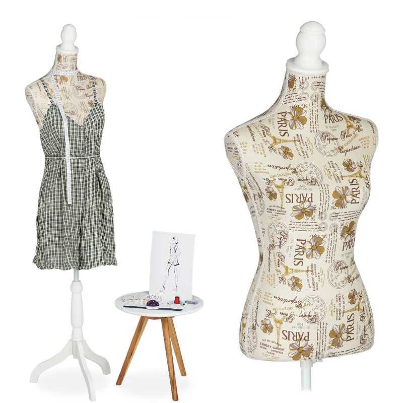 foto del prodotto relaxdays manichino sartoriale da donna da cucito, altezza regolabile hlp 167x41x34 cm, busto da sarta, sartoria, crema