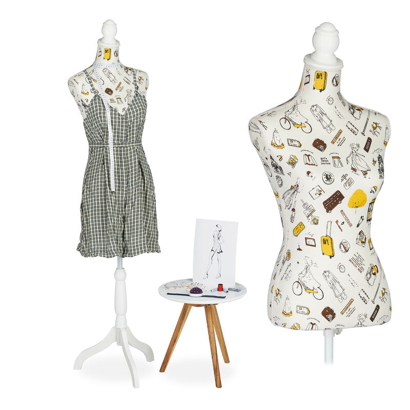 foto del prodotto relaxdays manichino sartoriale da donna, regolabile in altezza fino a 167 cm, busto da sarta da cucito, sartoria, crema