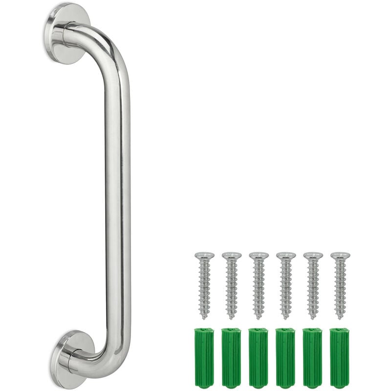 foto del prodotto relaxdays maniglione per il bagno, maniglia da parete per vasca e doccia ausilio anziani e disabili fino 200 kg, argento