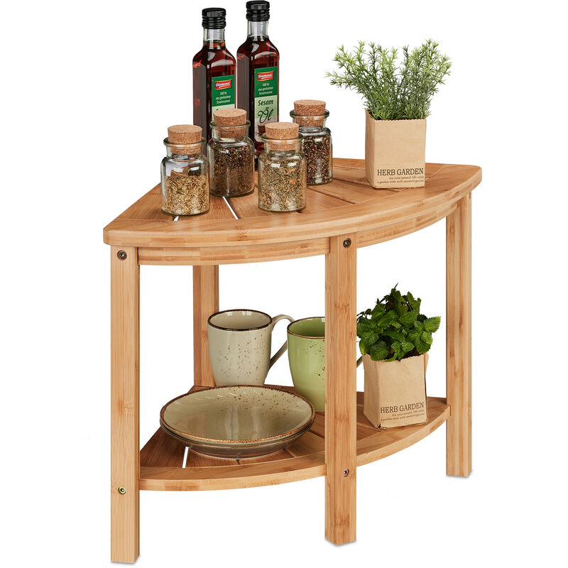 foto del prodotto relaxdays mensola angolare da cucina, scaffale portaspezie, 2 ripiani salvaspazio, hlp 42x55x39,5 cm, bamb , naturale