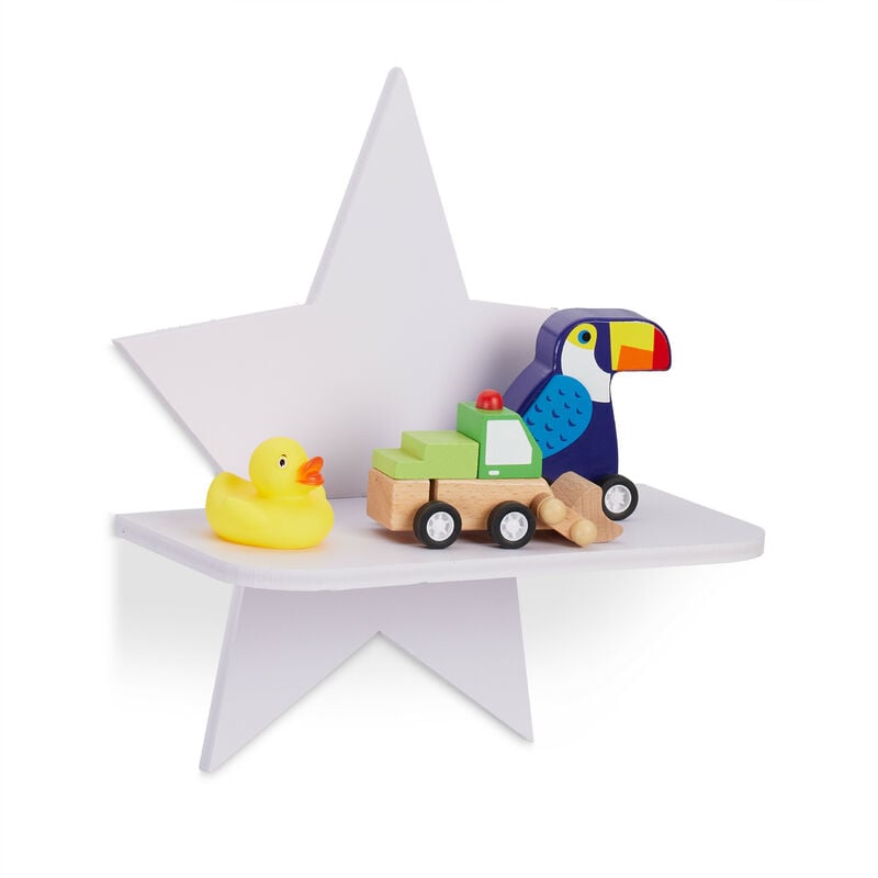 foto del prodotto relaxdays mensola da parete a forma di stella, per la cameretta dei bambini, hlp 27,5 x 25 x 11,5 cm, in legno, bianco