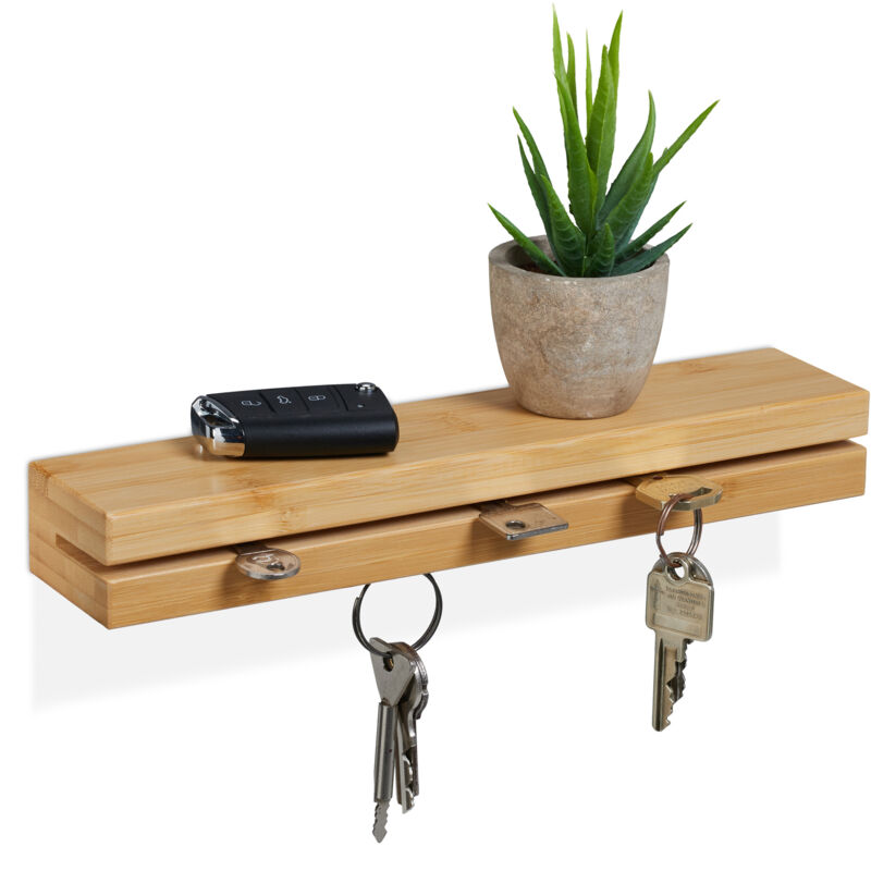 foto del prodotto relaxdays mensola portachiavi, supporto appendichiavi magnetico da parete, l 29,5 cm, scaffale muro in bamb , naturale