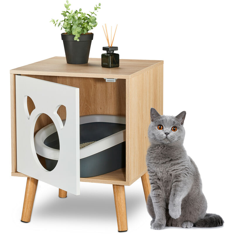 foto del prodotto relaxdays mobile da lettiera, cuccia per gatti, mobiletto lettino gattini con anta, hlp 50x40x40 cm, bianco naturale