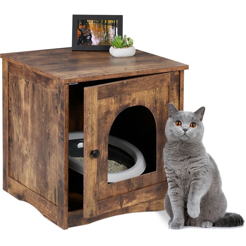 foto del prodotto relaxdays mobile lettiera per gatti, armadietto con porta ingresso aperto, hlp 50x48x50 cm, casetta per mici, marrone