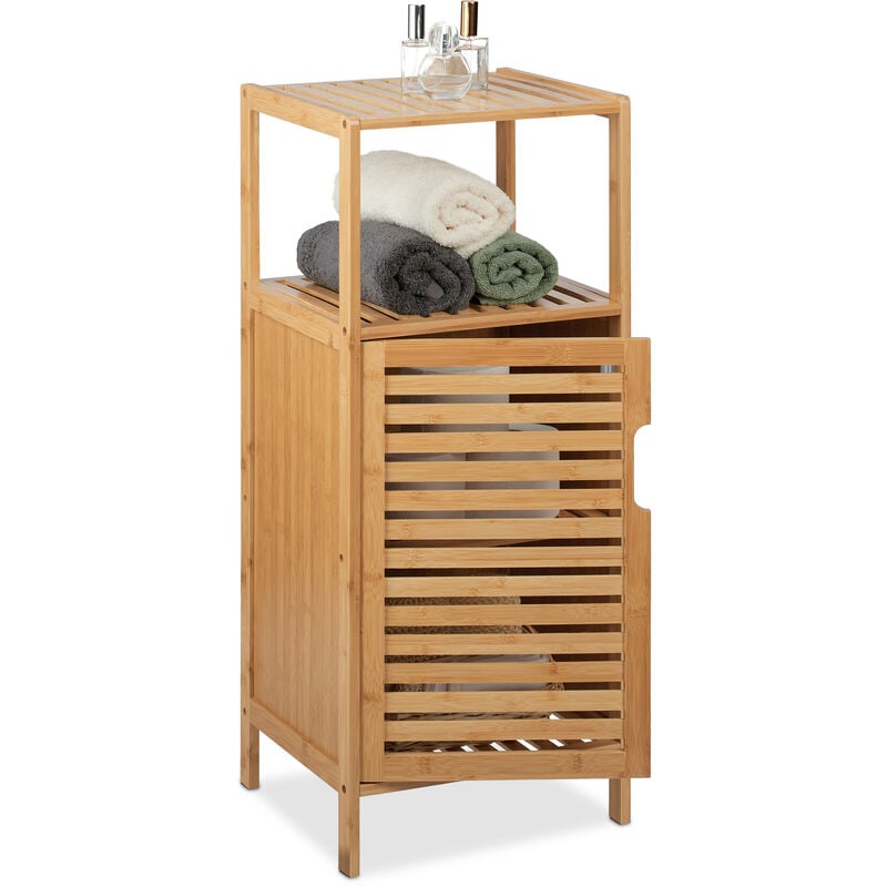 foto del prodotto relaxdays mobile per il bagno, in bamb , 2 ripiani aperti, salvaspazio, 2 scomparti chiusi, hxlxp 87x36,5x33 cm, natura