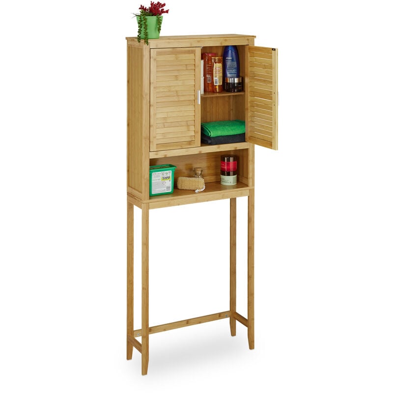 foto del prodotto relaxdays mobile per lavatrice lamell, da bagno, bamb , hlp 170x70x22,5 cm, lavanderia, asciugatrice, legno naturale