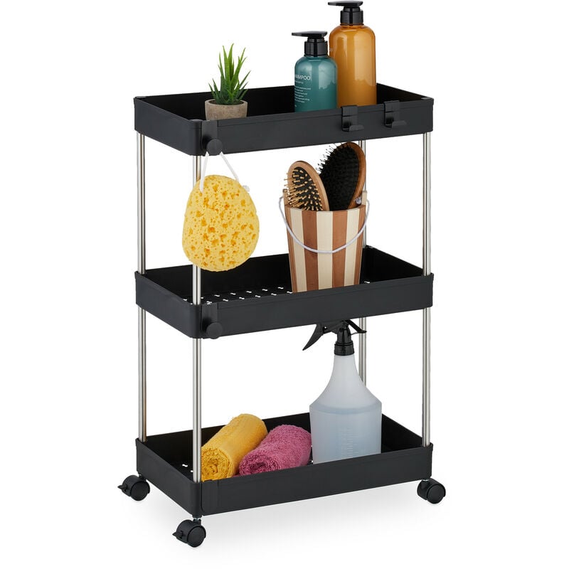 foto del prodotto relaxdays mobile salvaspazio, scaffale su ruote con 3 ripiani, carrello per bagno e cucina, 62 x 41,5 x 23,5 cm, nero