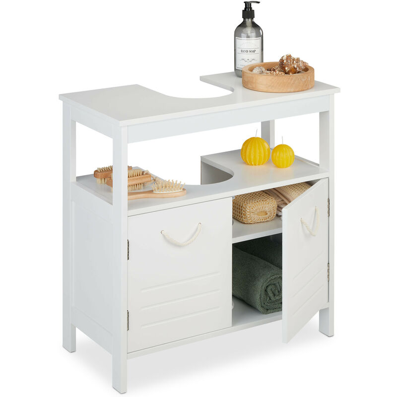 foto del prodotto relaxdays mobile sottolavabo copricolonna, da bagno, 2 scomparti, hlp 60 x 60 x 30 cm, armadietto copri sifone, bianco