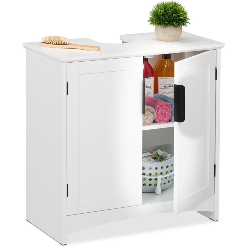 foto del prodotto relaxdays mobiletto sottolavabo, armadietto a 2 ante sotto lavandino, mobile sifone bagno, hlp 60x60x30 cm, mdf, bianco
