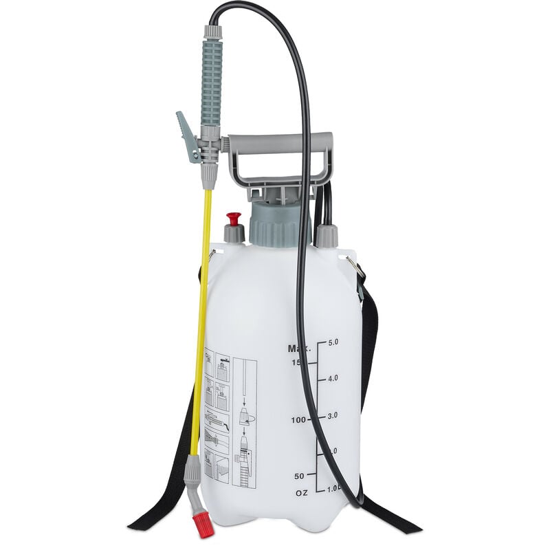 immagine 0 del prodotto relaxdays nebulizzatore a pressione, spruzzatore, ugello regolabile in ottone, piante, cintura, 5 litri, bianco grigio