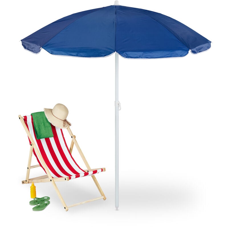 foto del prodotto relaxdays ombrellone, 160 cm, pieghevole, regolabile in altezza, protezione uv, borsa da trasporto, spiaggia, blu