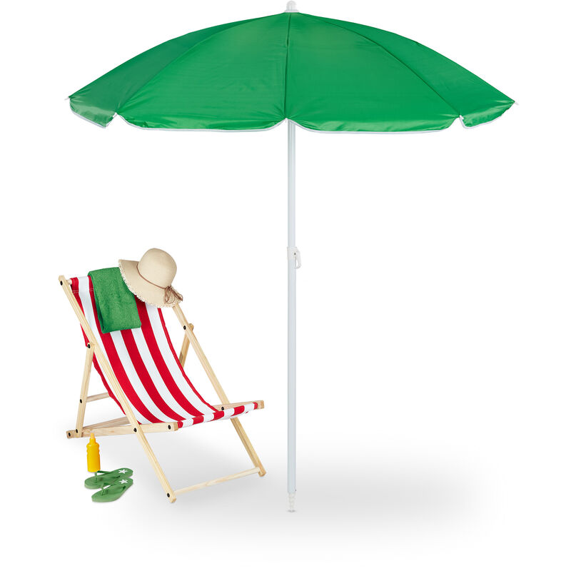 foto del prodotto relaxdays ombrellone, 160 cm, pieghevole, regolabile in altezza, protezione uv, borsa da trasporto, spiaggia, verde