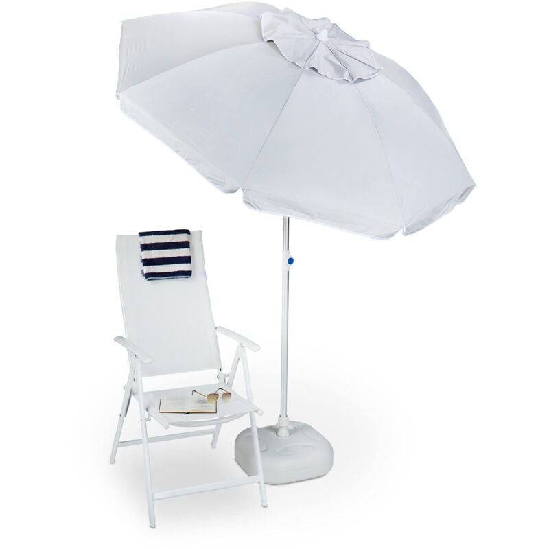 foto del prodotto relaxdays ombrellone da giardino, spiaggia, 180x180 cm, poliestere, apertura a ventaglio, orientabile, grigio