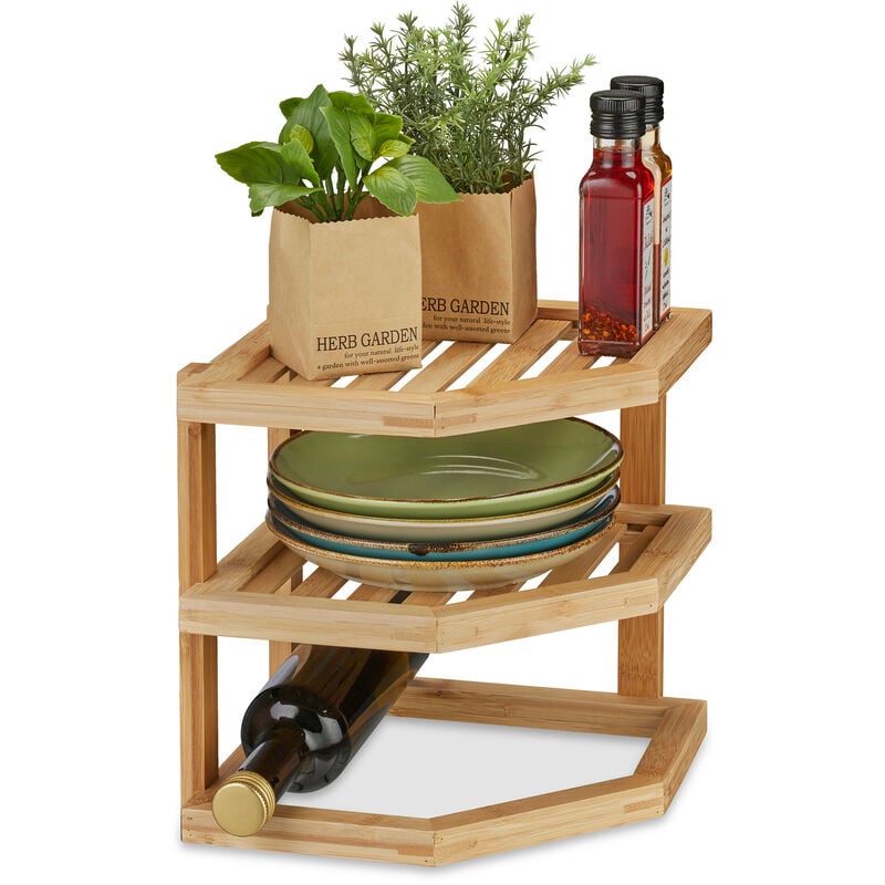 foto del prodotto relaxdays organizer angolare per la cucina, bamb , inserto da scaffale e piano lavoro, hlp 25,5x25,5x25,5 cm, naturale