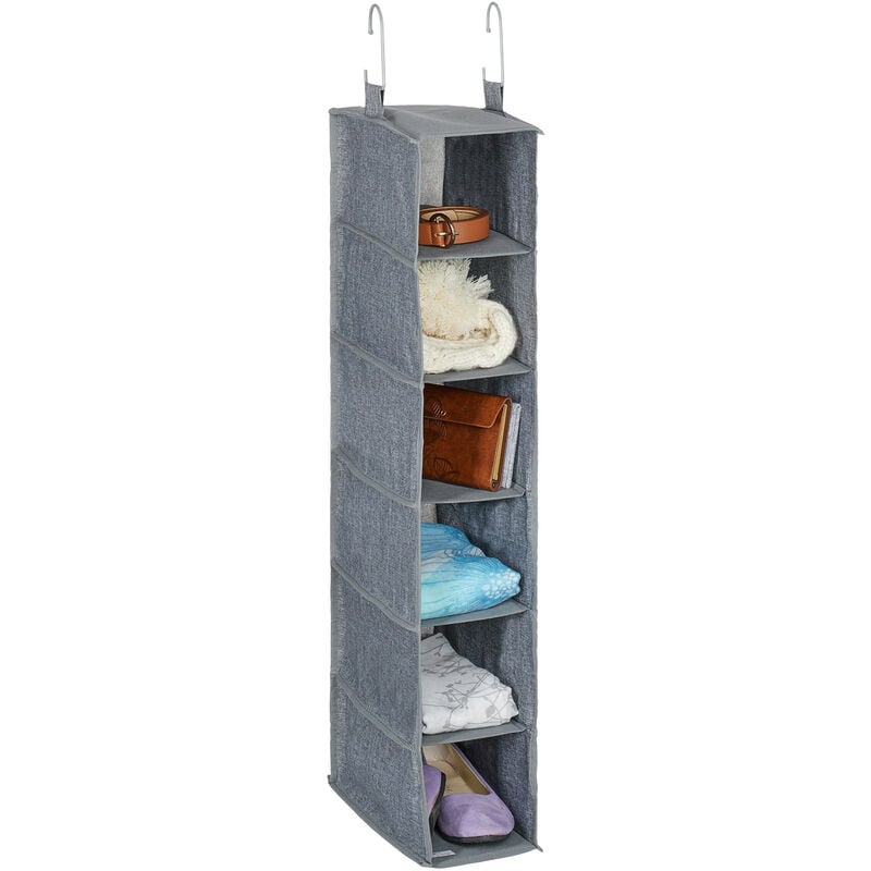foto del prodotto relaxdays organizer armadio da appendere salvaspazio, 6 ripiani, 92 x 15,5 x 30 cm, porta vestiti interno, grigio