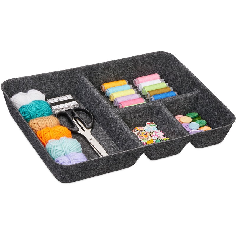 foto del prodotto relaxdays organizer cassetti in feltro, organizzatore per la scrivania, hlp 6,5 x 40 x 30 cm, 4 scomparti, grigio scuro
