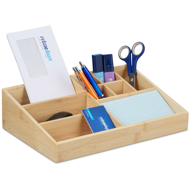 foto del prodotto relaxdays organizer da scrivania, con 9 scomparti, in bamb , ufficio, bagno, hlp 9 x 33 x 21 cm, contenitore, naturale