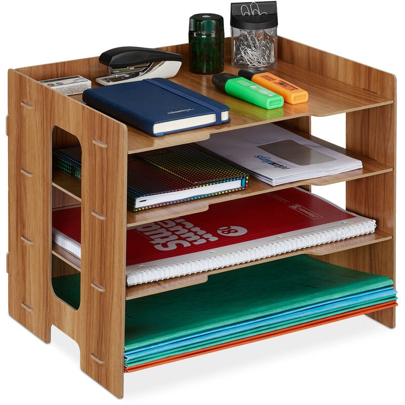 foto del prodotto relaxdays organizer da scrivania portadocumenti, 3 scomparti a4, hlp 27x31,5x24 cm, portalettere in mdf, marrone scuro