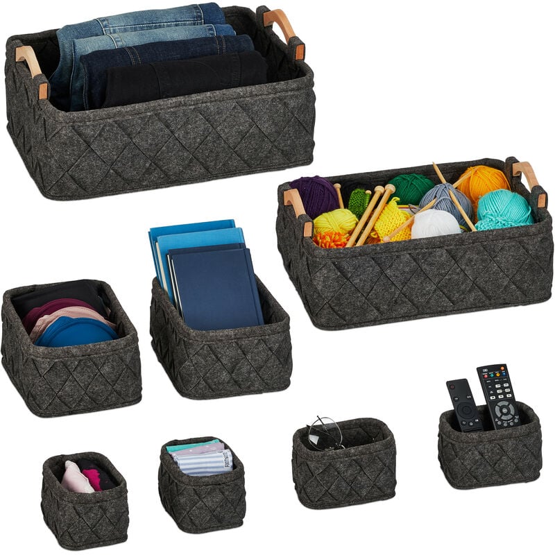 foto del prodotto relaxdays organizer per armadi, set da 8, box guardaroba, 4 misure, organizzatori per cassetti, scatole, grigio scuro