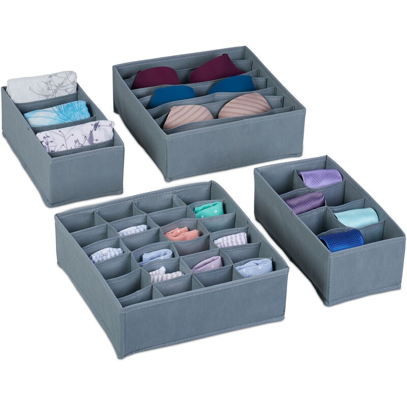 foto del prodotto relaxdays organizer per cassetti, set da 4 scatole portaoggetti per armadio, cesti per slip, cravatte e calzini, grigio