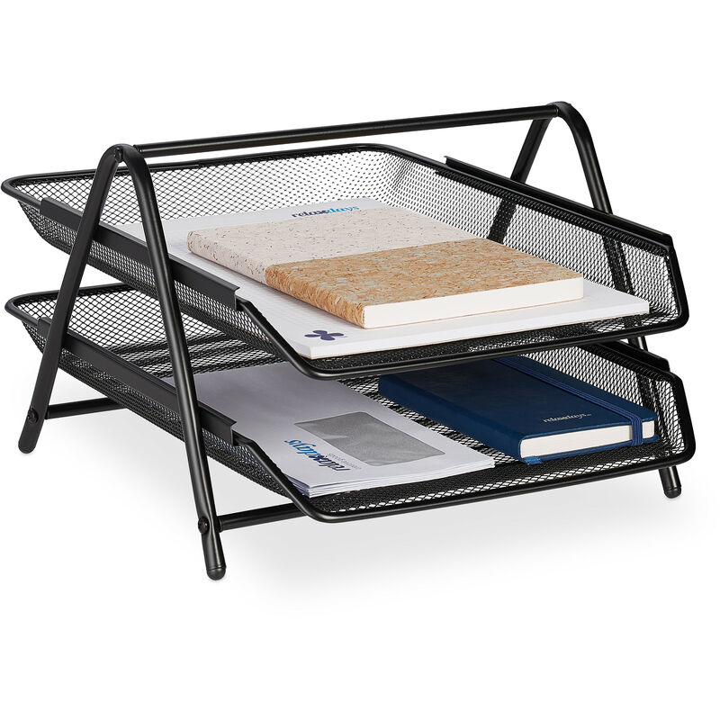immagine 0 del prodotto relaxdays organizer portadocumenti con 2 vaschette, portalettere a4, hlp 20,5x30x35,5 cm, rete in acciaio, nero