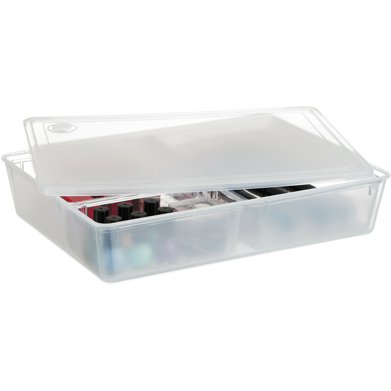 foto del prodotto relaxdays organizer portaoggetti, scatola box contenitore da bagno o cucina, hlp 7 x 32 x 24,5 cm, plastica, trasparente