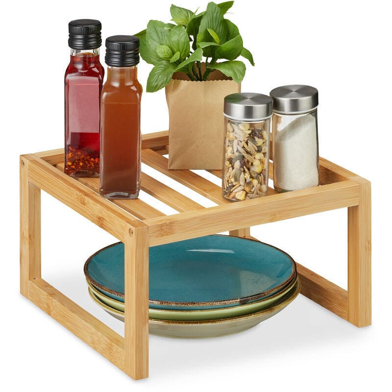 foto del prodotto relaxdays organizer quadrato per la cucina, bamb , inserto da scaffale e piano lavoro, hxlxp 14x24,5x24,5 cm, naturale