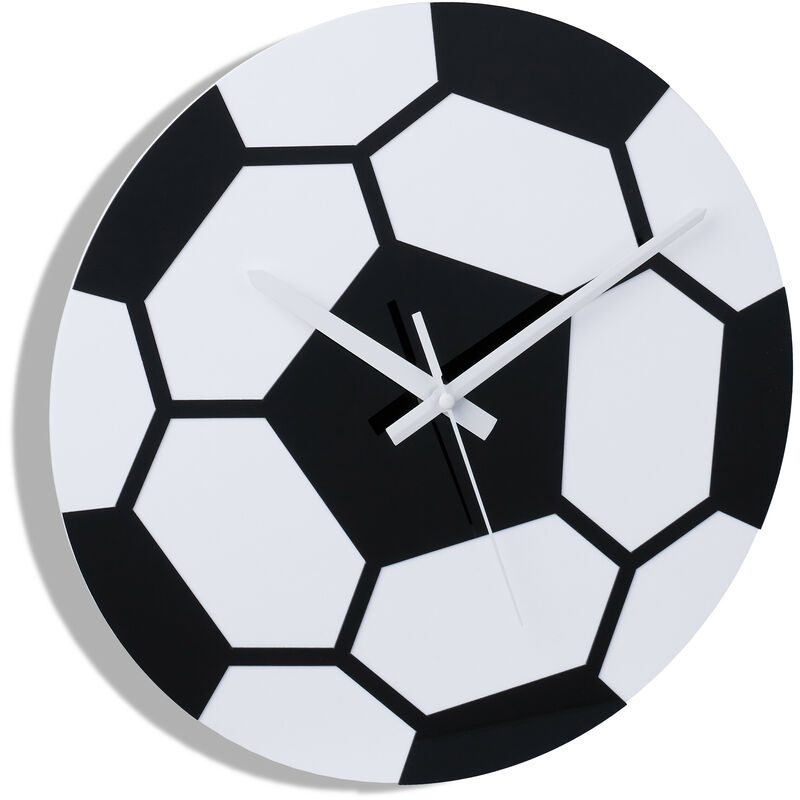 foto del prodotto relaxdays orologio da parete, 30 cm, senza numeri, pallone calcio, camera da letto di ragazzi e ragazze, nero bianco
