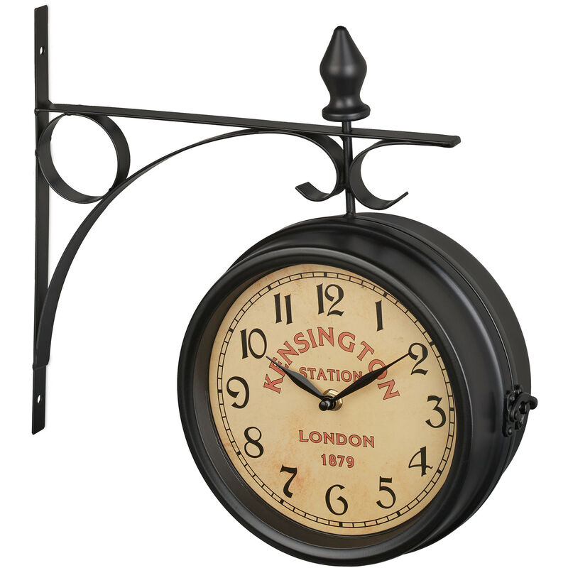 foto del prodotto relaxdays orologio da parete bifacciale, in stile stazione ferroviaria, a batterie, vintage, 33 x 34 x 10 cm, nero