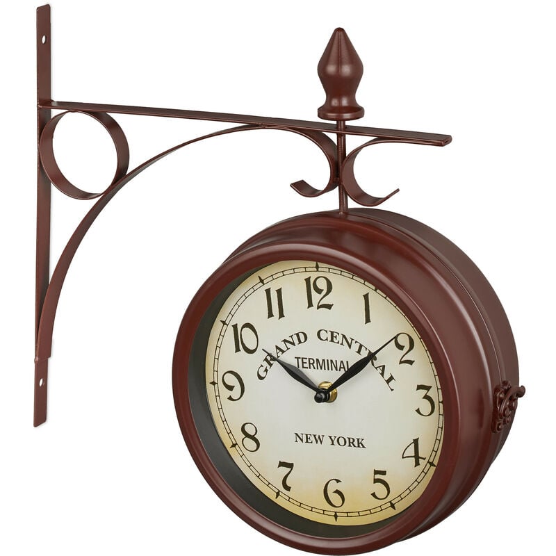 foto del prodotto relaxdays orologio da parete bifacciale, in stile stazione ferroviaria, a batterie, vintage, 34 x 35 x 10 cm, marrone