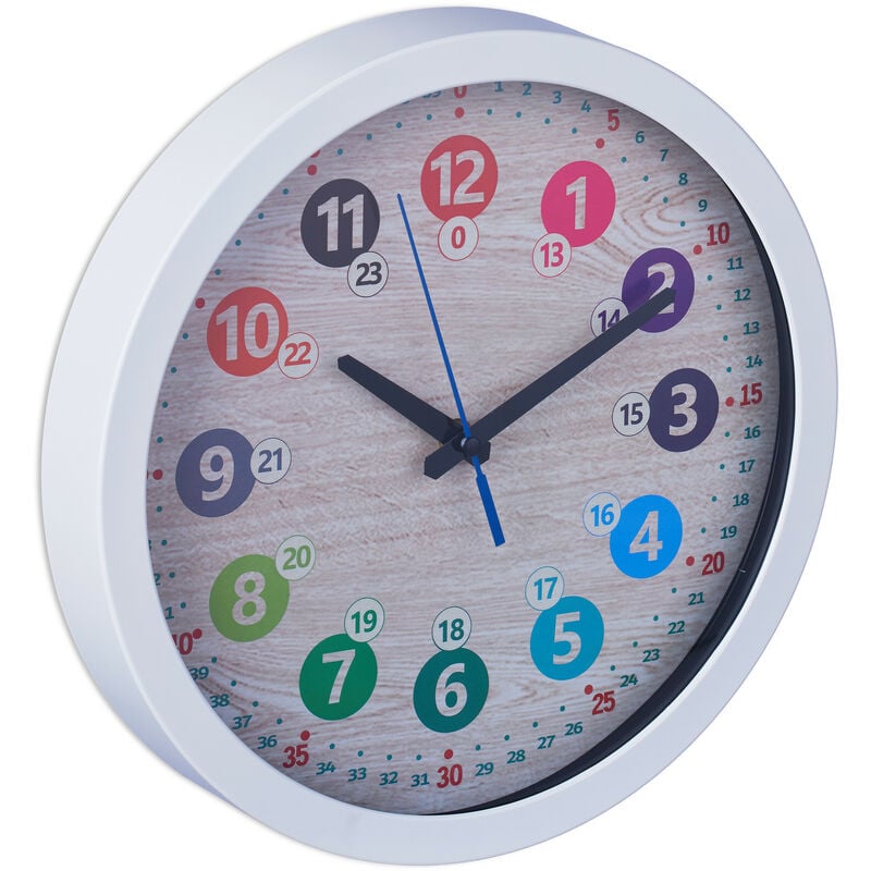 foto del prodotto relaxdays orologio da parete per bambini, analogico, 30 cm, da muro cameretta ragazzi, per imparare l ora, bianco