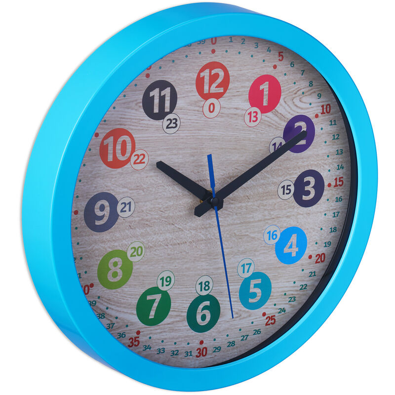 foto del prodotto relaxdays orologio da parete per bambini, analogico, 30 cm, da muro cameretta ragazzi, per imparare l ora, blu