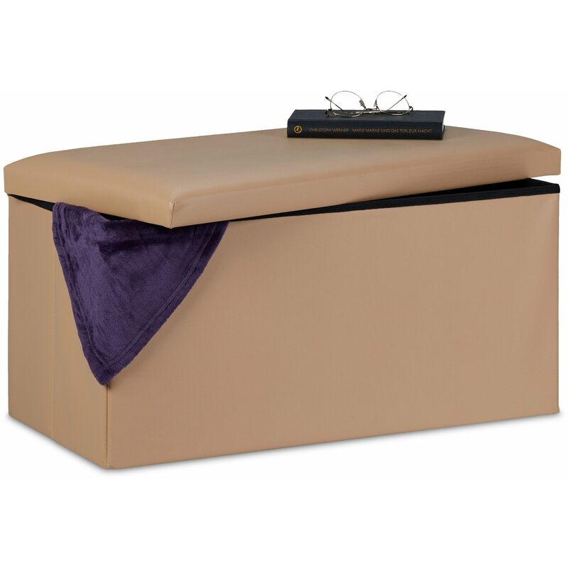 foto del prodotto relaxdays panca con contenitore, in similpelle, pieghevole, imbottito, per corridoio, hxlxp 37,5x76,5x38,5 cm, beige