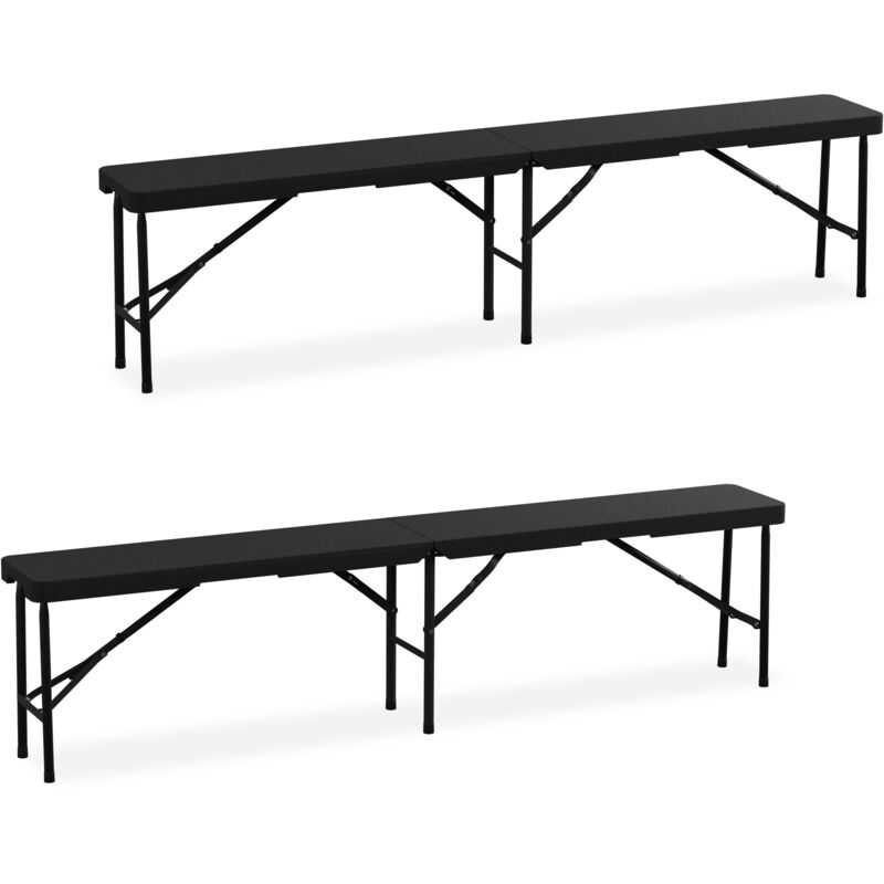 foto del prodotto relaxdays panca pieghevole da giardino, set da 2 panchine richiudibili salvaspazio da giardino, hlp 43x180x25 cm, nero