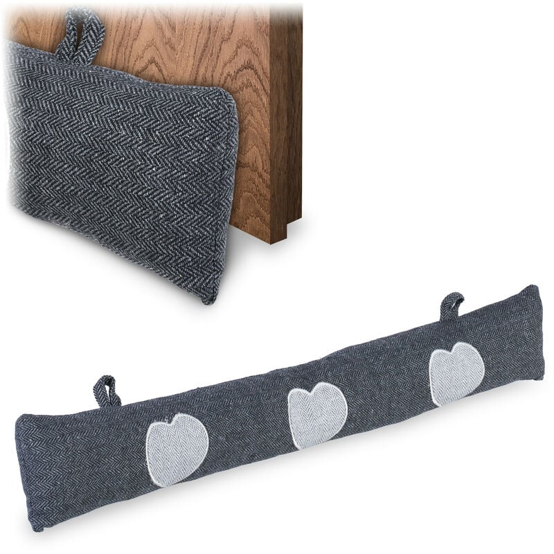 foto del prodotto relaxdays paraspifferi, parafreddo per finestra e porta, salsicciotto riempito di sabbia, 76 cm, design cuore, grigio