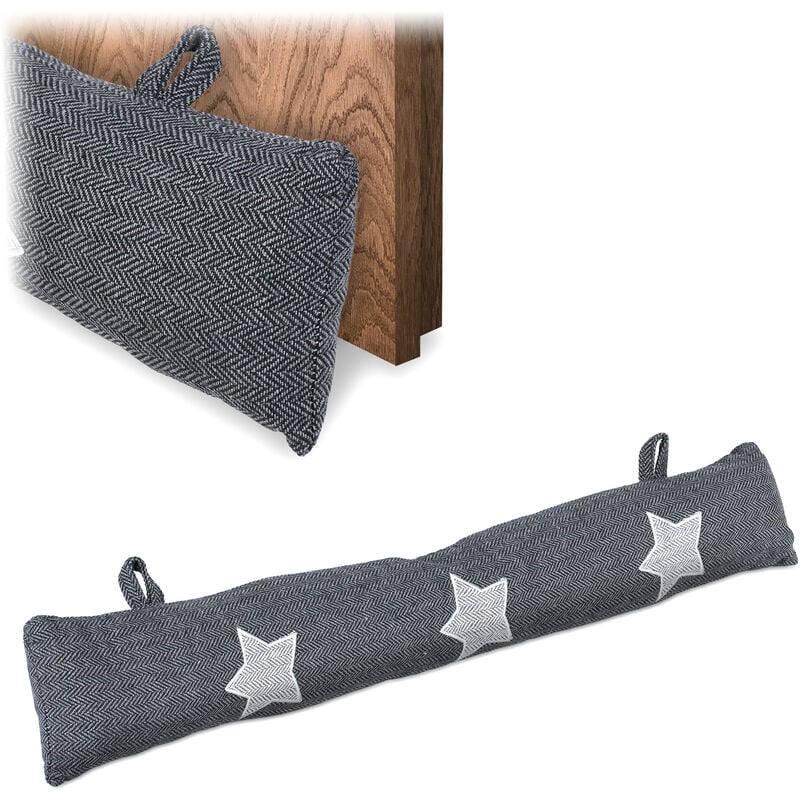 foto del prodotto relaxdays paraspifferi, parafreddo per finestra e porta, salsicciotto riempito di sabbia, 76 cm, design stelle, grigio