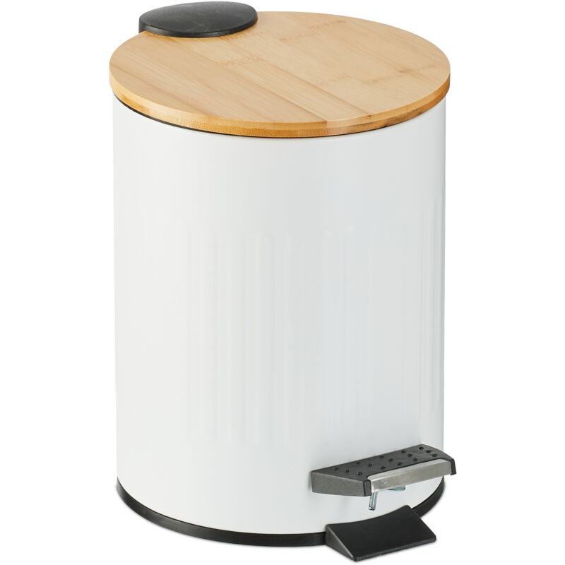 foto del prodotto relaxdays pattumiera bagno a pedale 3 l, cestino con secchio rimovibile e coperchio ammortizzato, ferro e bamb , bianco