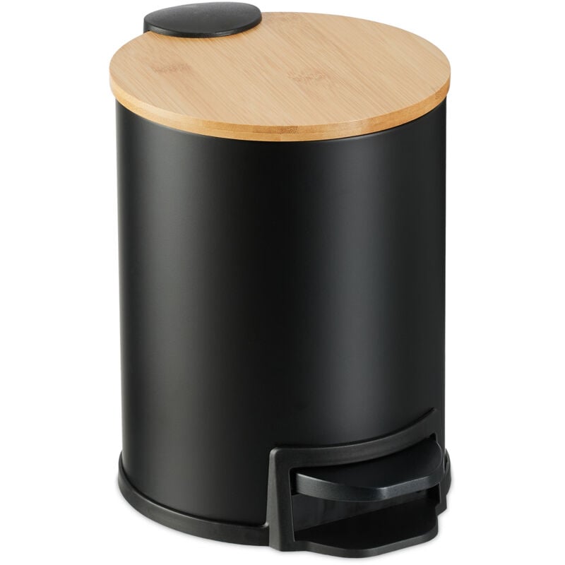 foto del prodotto relaxdays pattumiera bagno a pedale 3 l, cestino con secchio rimovibile e coperchio ammortizzato, in ferro e bamb , nero