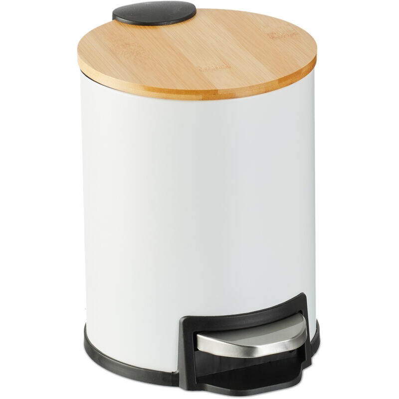 foto del prodotto relaxdays pattumiera bagno a pedale 3 l, cestino cosmetici con secchio interno rimovibile, bidone ferro e bamb , bianco