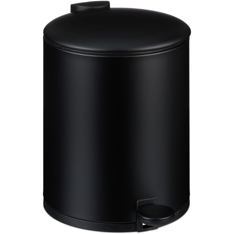 foto del prodotto relaxdays pattumiera bagno a pedale 5 l, cestino secchio interno rimovibile e coperchio ammortizzato, ferro opaco, nero