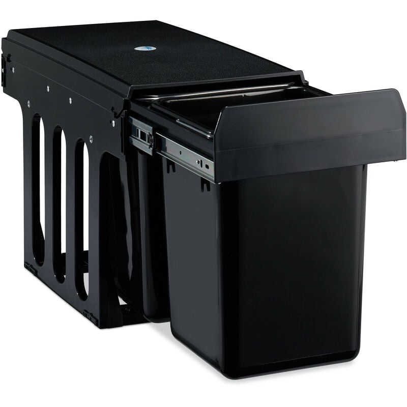 foto del prodotto relaxdays pattumiera estraibile con 2 secchi, bidoni raccolta differenziata sotto lavello, 2x 8 l, 35,5x25x47 cm, nero
