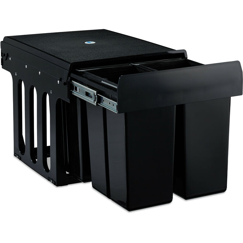 foto del prodotto relaxdays pattumiera estraibile con 4 secchi, bidoni raccolta differenziata sotto lavello, 4x 8 l, 35,1x34,3x48 cm, nero