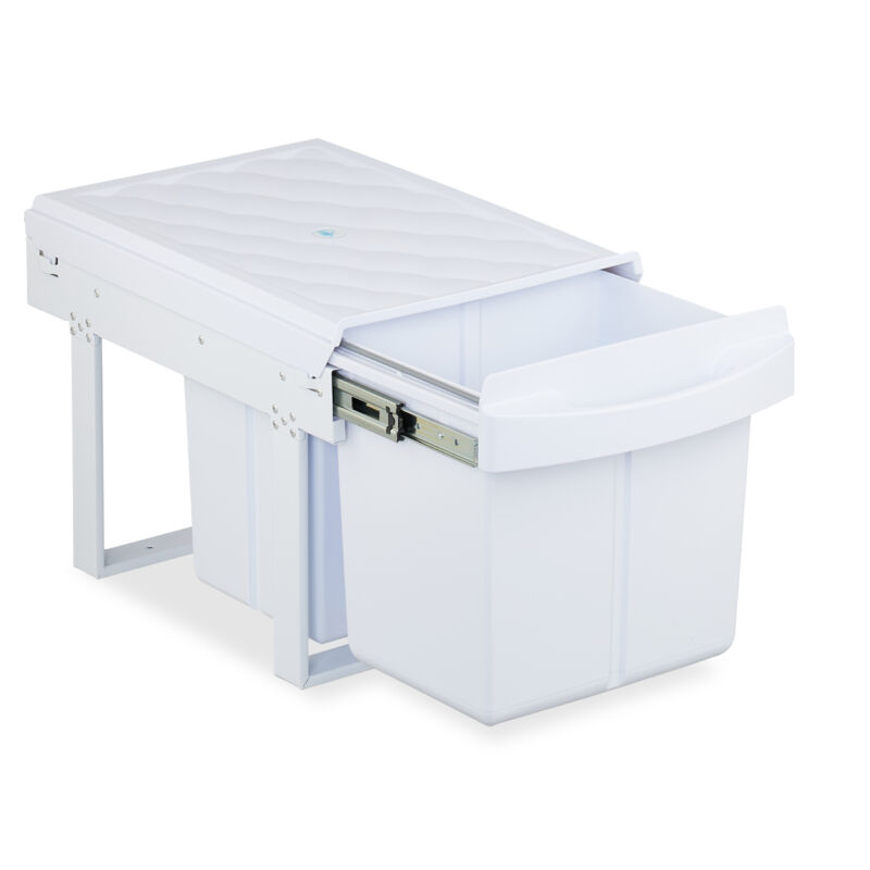 foto del prodotto relaxdays pattumiera estraibile sottolavello, cesto raccolta differenziata 3 scomparti 15l e 8l, 34,6x34x51,8 cm, bianco