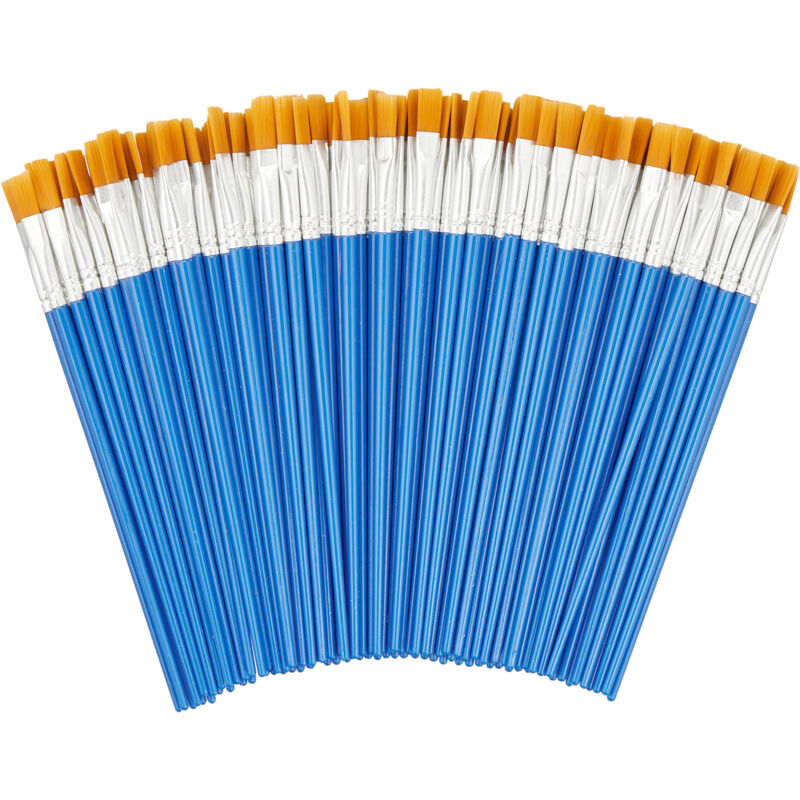 foto del prodotto relaxdays pennelli a setola piatta, set 100 per pittori, pittura acrilico, olio, acquerello, hobby e scuola, multicolore