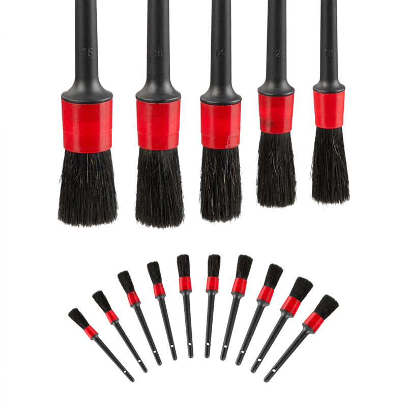 foto del prodotto relaxdays pennelli detailing auto, set da 15 spazzole in 5 misure, kit pulizia interni e esterni, setole morbide, nero