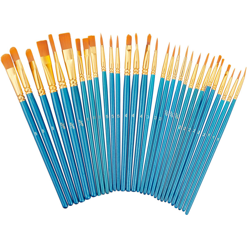 foto del prodotto relaxdays pennelli in setola, set da 30, pittura acrilico, olio e acquerello, hobby e scuola, per pittori, multicolore
