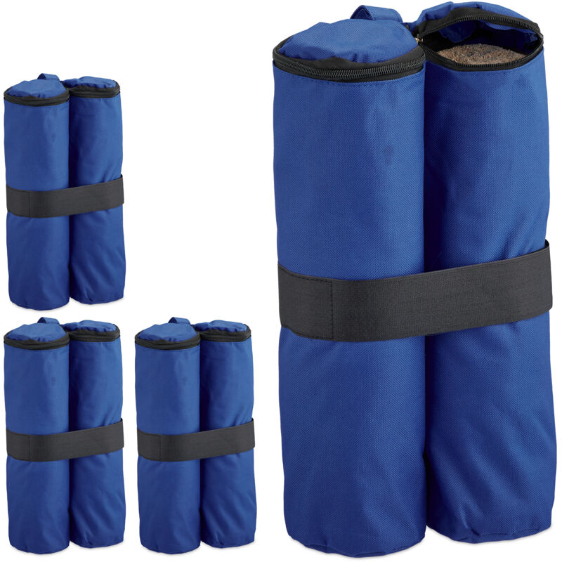 foto del prodotto relaxdays peso per gazebo, set da 4, sacchi in tessuto oxford da riempire con sabbia, zavorre per padiglione, blu